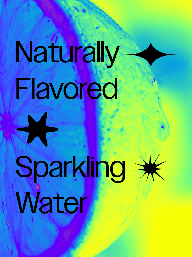 Stacked text overlaying a lime. The text reads 'Naturally Flavored Sparkling Water'.